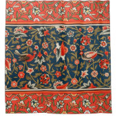 Vogel en bloem Perzisch blauw rood patroon Douchegordijn (Voorkant)