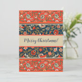 Vogel en bloem Perzisch blauw rood patroon Feestdagenkaart (Staand voorkant)