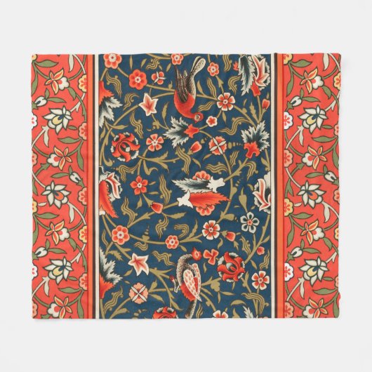 Vogel en bloem Perzisch blauw rood patroon Fleece Deken (Voorkant (Horizontaal))