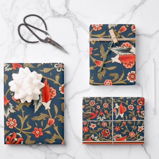 Vogel en bloem Perzisch blauw rood patroon Inpakpapier Vel (Voorkant)