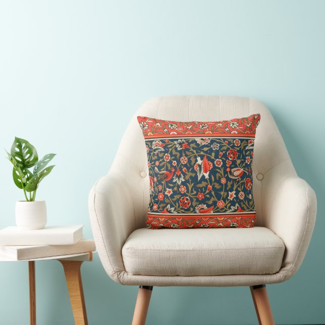 Vogel en bloem Perzisch blauw rood patroon Kussen (Stoel)