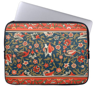 Vogel en bloem Perzisch blauw rood patroon Laptop Sleeve