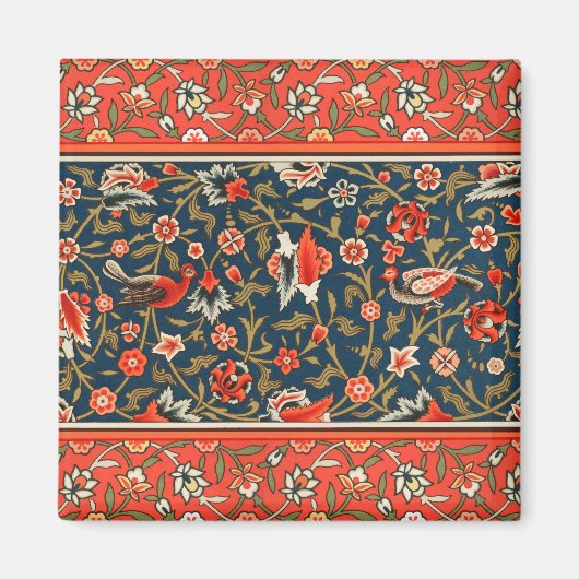 Vogel en bloem Perzisch blauw rood patroon Magneet (Voorkant)