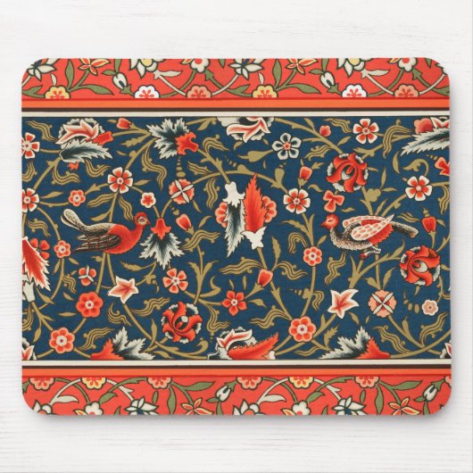 Vogel en bloem Perzisch blauw rood patroon Muismat (Voorkant)