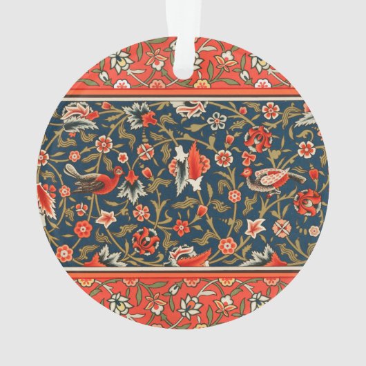Vogel en bloem Perzisch blauw rood patroon Ornament (achterkant)