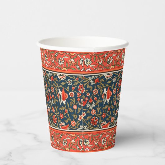 Vogel en bloem Perzisch blauw rood patroon Papieren Bekers (Rechts)