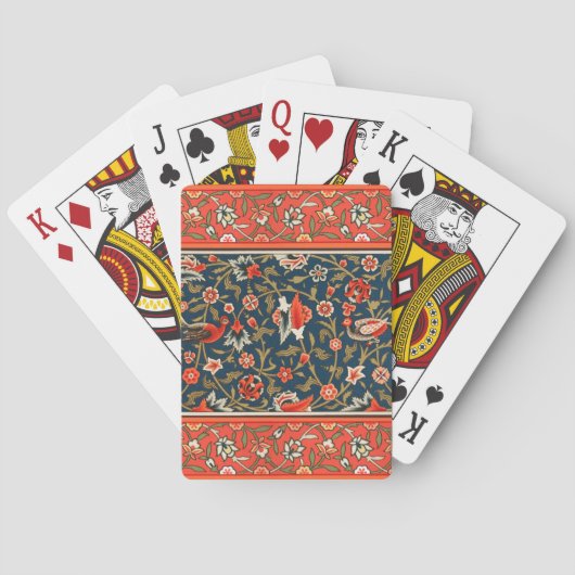 Vogel en bloem Perzisch blauw rood patroon Pokerkaarten (Achterkant)