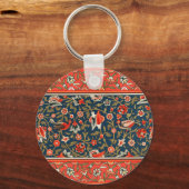 Vogel en bloem Perzisch blauw rood patroon Sleutelhanger (Achterkant)