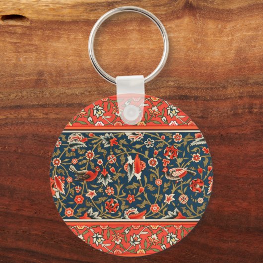 Vogel en bloem Perzisch blauw rood patroon Sleutelhanger (Achterkant)