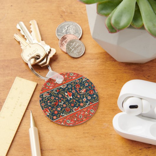 Vogel en bloem Perzisch blauw rood patroon Sleutelhanger (Bureau)