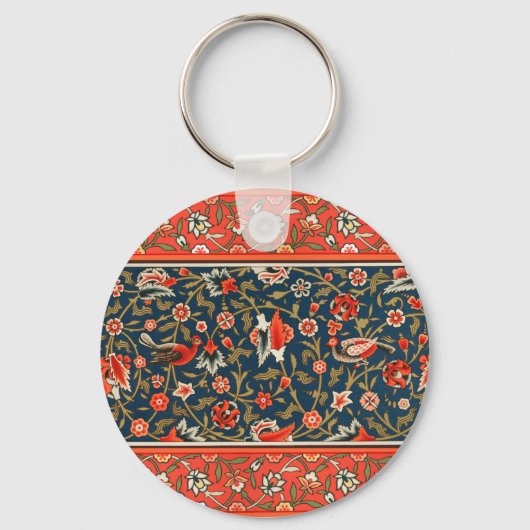 Vogel en bloem Perzisch blauw rood patroon Sleutelhanger (Achterkant)