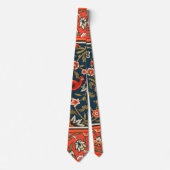 Vogel en bloem Perzisch blauw rood patroon Stropdas (Voorkant)