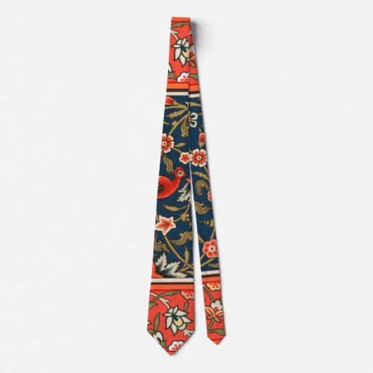 Vogel en bloem Perzisch blauw rood patroon Stropdas (Voorkant)