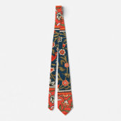Vogel en bloem Perzisch blauw rood patroon Stropdas (Achterkant)