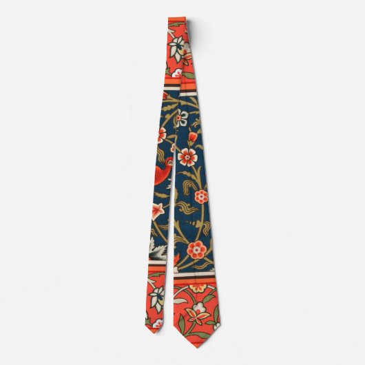Vogel en bloem Perzisch blauw rood patroon Stropdas (Achterkant)