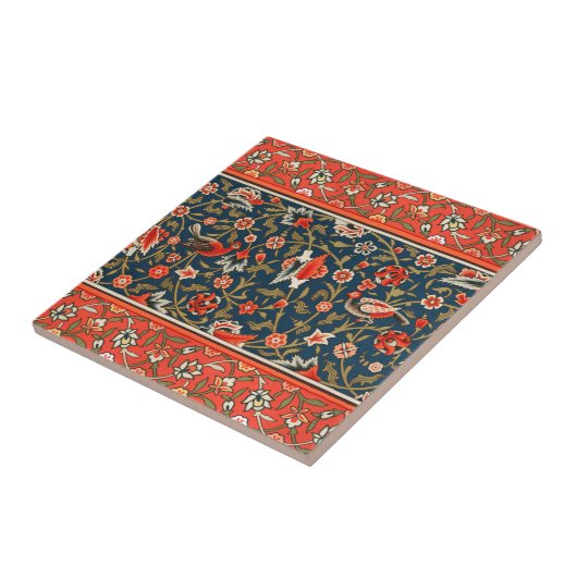 Vogel en bloem Perzisch blauw rood patroon Tegeltje (Zijkant)