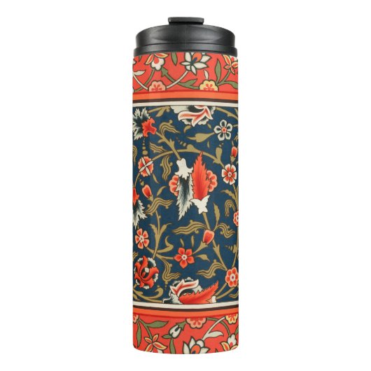 Vogel en bloem Perzisch blauw rood patroon Thermosbeker (Voorkant)