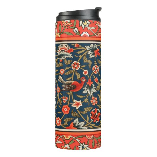 Vogel en bloem Perzisch blauw rood patroon Thermosbeker (Gedraaid links)