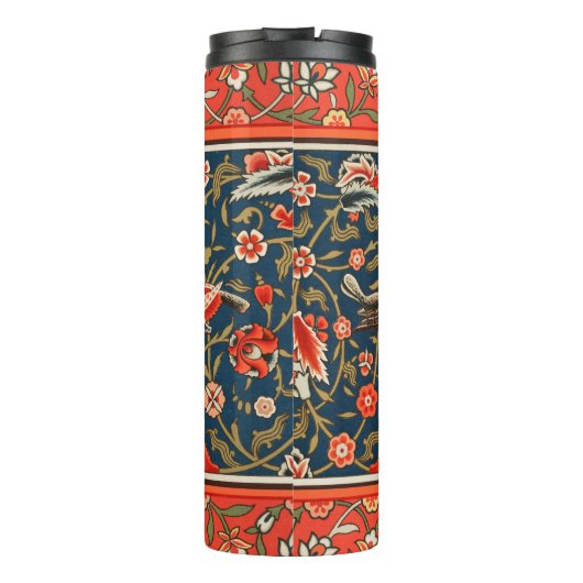 Vogel en bloem Perzisch blauw rood patroon Thermosbeker (Achterkant)