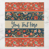 Vogel en bloem Perzisch blauw rood patroon Wijn Etiket (Enkel label)