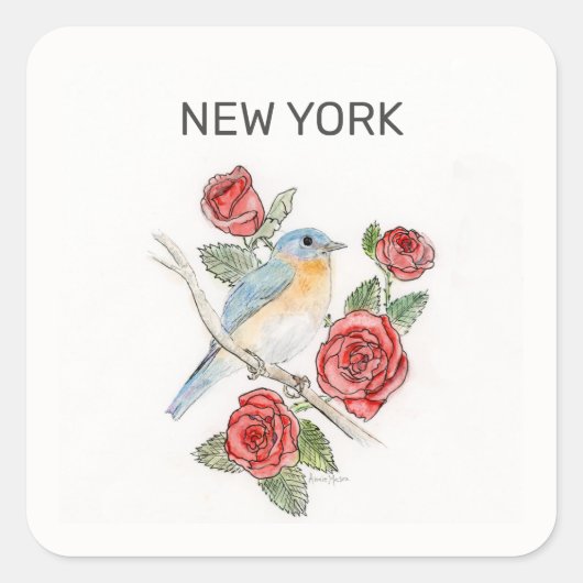 Vogel en bloem uit New York Vierkante Sticker (Voorkant)