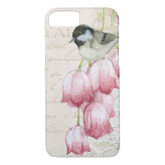 Vogel en bloemen met handschrift Shabby Case-Mate iPhone Case (Achterkant)