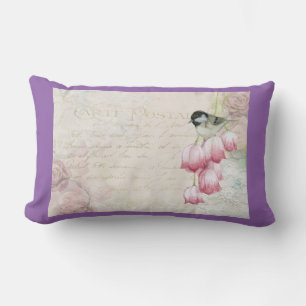 Vogel en bloemen met handschrift Shabby Kussen