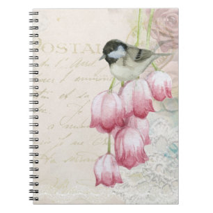 Vogel en bloemen met handschrift Shabby  Notitieboek