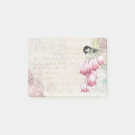 Vogel en bloemen met handschrift Shabby  Post-it® Notes (Voorkant)