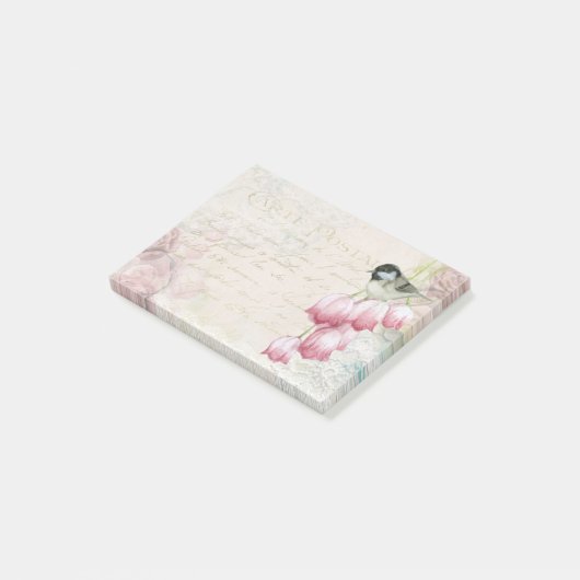 Vogel en bloemen met handschrift Shabby Post-it® Notes (Schuin)