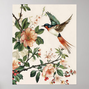 Vogel en Bloemen Poster