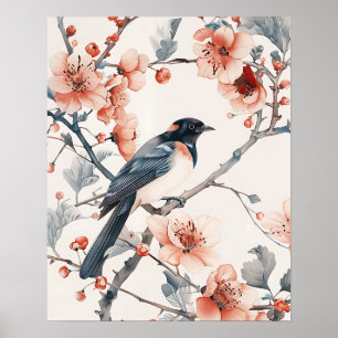 Vogel en Bloemen Poster