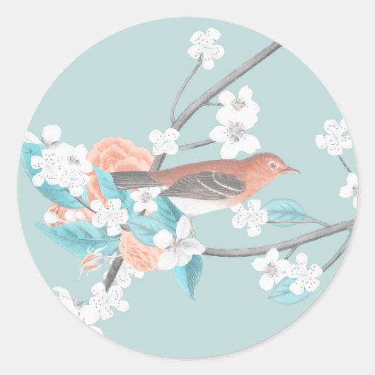 Vogel en bloemen ronde sticker (Voorkant)