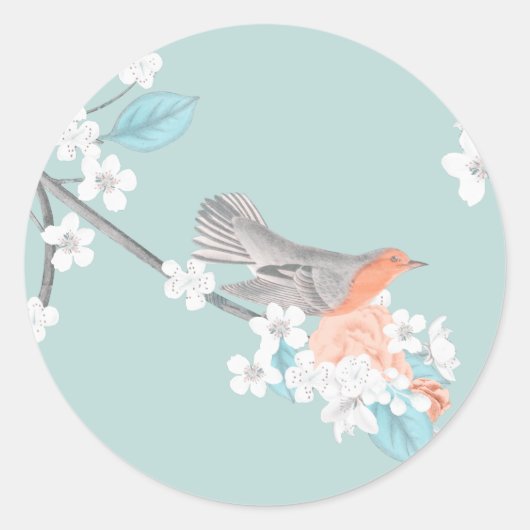 Vogel en bloemen ronde sticker (Voorkant)