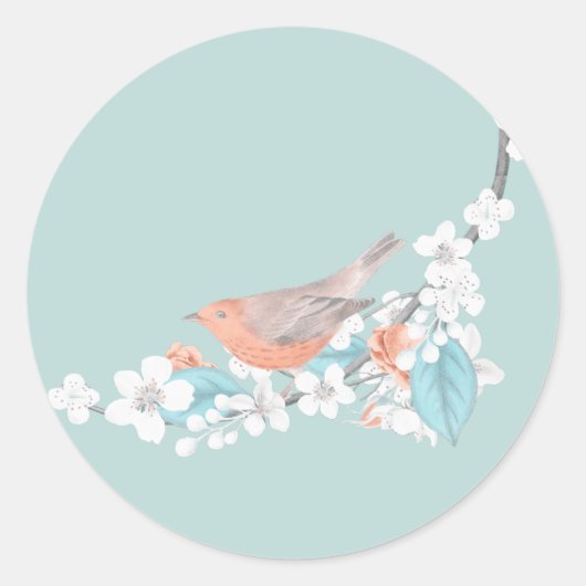 Vogel en bloemen ronde sticker (Voorkant)