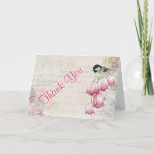 Vogel en Bloemen Shabby Vintage Bedankt