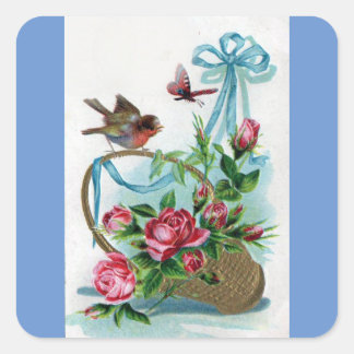  vogel en bloemen vierkante sticker