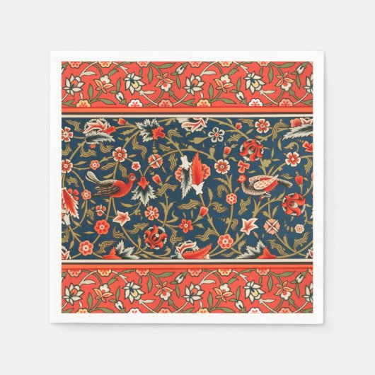 Vogel- en bloempatroon in Perzisch blauw rood Servet (Voorkant)