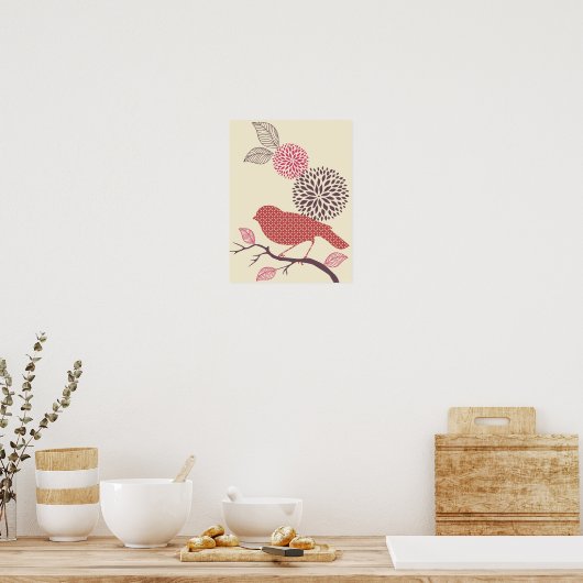 Vogel- en bloemPoster Poster (Keuken)