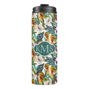 Vogel- en exotische bloempatroon Monogram Thermosbeker