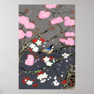 Vogel en Kersenbloesems Bakufu Ohno 1949 Poster
