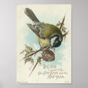 vogel en Pinecone, Kerstmis Poster