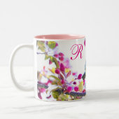 Vogel en roze bloesems tweekleurige koffiemok (Links)