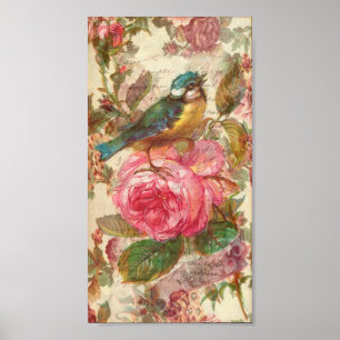 vogel en roze rozen poster