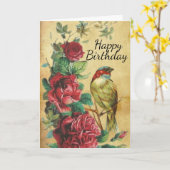  Vogel en Rozen Happy Birthday Kaart (Gele Bloem)