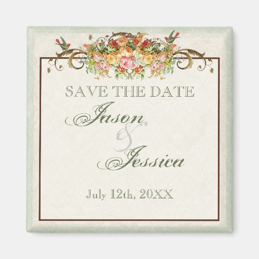  Vogel en Rozen - Save the Date Magnet Magneet (Voorkant)