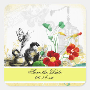 Vogel en Sinaasappel Nasturtiums Save the Date Sti Vierkante Sticker