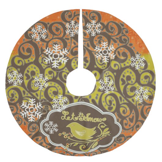 Vogel- en sneeuwvlokken Swirls Holiday Tree Rok Kerstboom Rok (Voorkant)