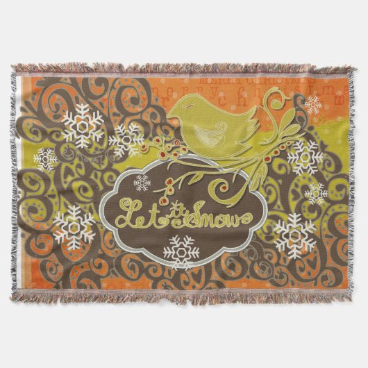 Vogel- en Snowflake Swirls Holiday Throw Deken (Voorkant)