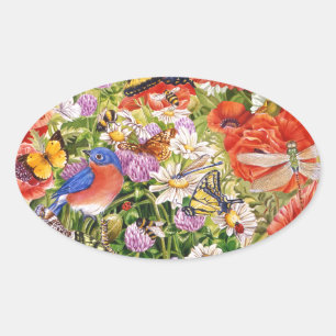 Vogel en Vlinders Ovale Sticker